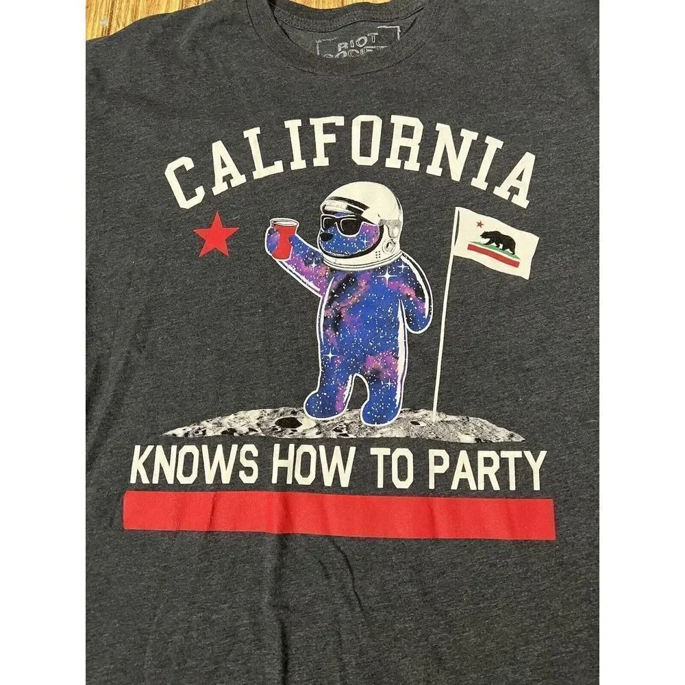 Riot Society California Knows How To Party T Shirt Gray Short Sleeve